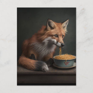 Red Fox Eating a Bowl of Spaghetti Vykort