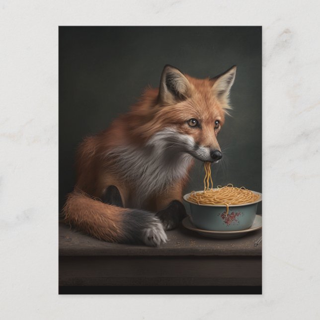Red Fox Eating a Bowl of Spaghetti Vykort (Framsida)