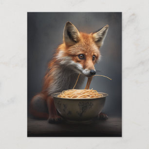 Red Fox Eating Spaghetti Postcard Vykort