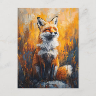 Red Fox Fold Digital Painting Vykort