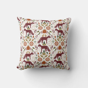 Red Fox Folk Art Pillow Rustic Fall Harvest Kudde