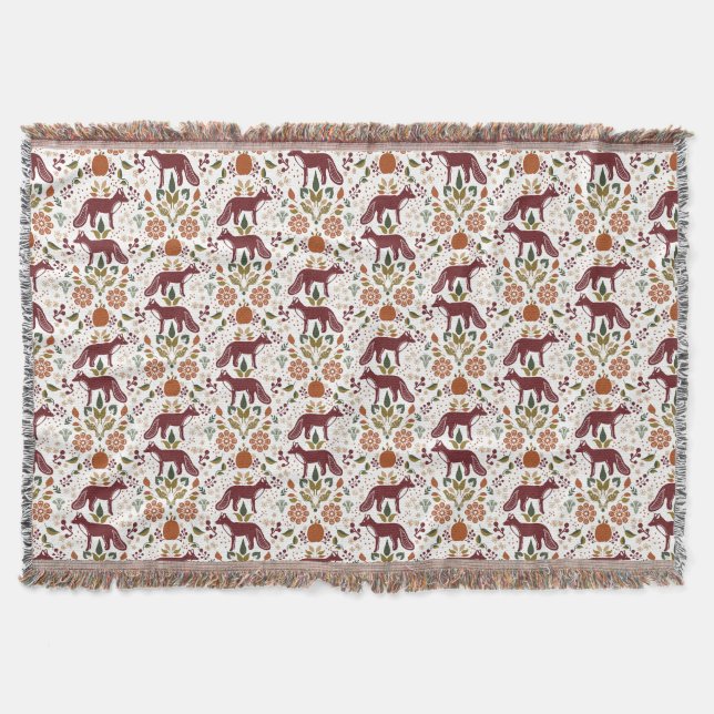 Red Fox FolkArt Throw Blanket - Högre startdekor Filt (Framsidan)
