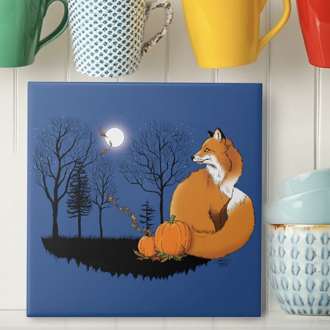 Red Fox Forest Pumpkins Kakelplatta (Skapare uppladdad)