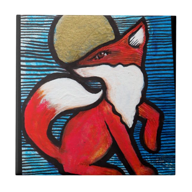 Red Fox Full Moon Loyal Foxes MoonChild Kakelplatta (Framsidan)
