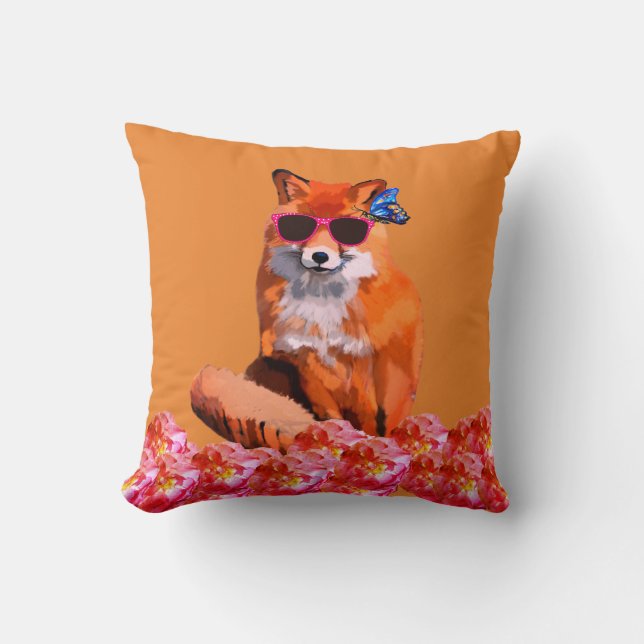 Red fox Funny Cute Art Dekorativ kudde (Framsida)
