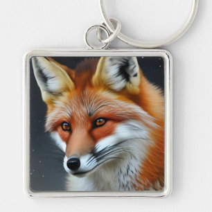 Red Fox Fyrkantig Silverfärgad Nyckelring