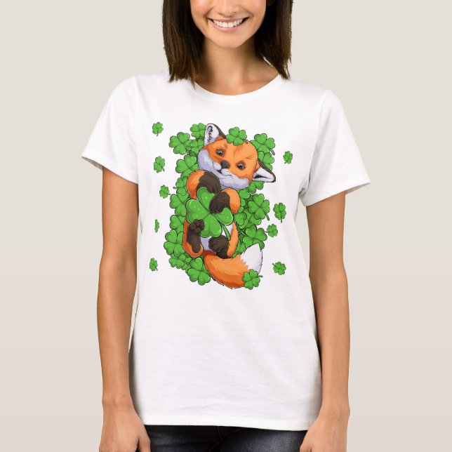 Red Fox Grönt Shamrocks T Shirt (Framsida)