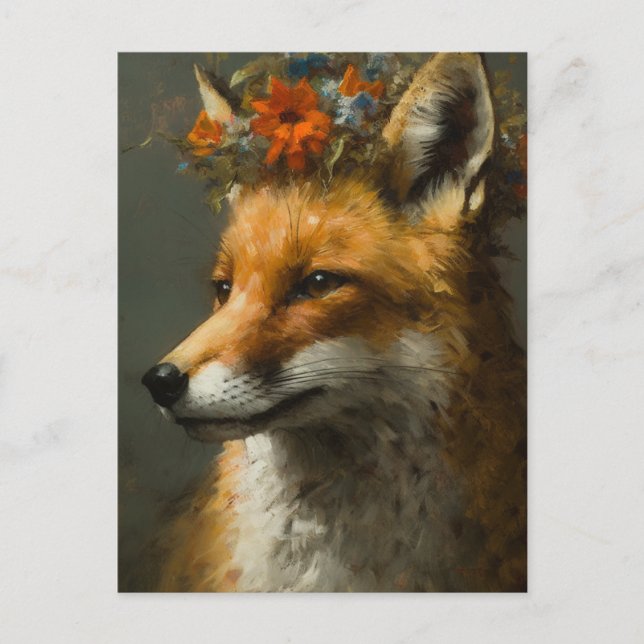 Red Fox i Blommigten Krona Vykort (Framsida)