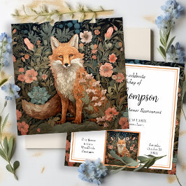 Red Fox i Blomsterträdgården William Morris Stil Inbjudningar