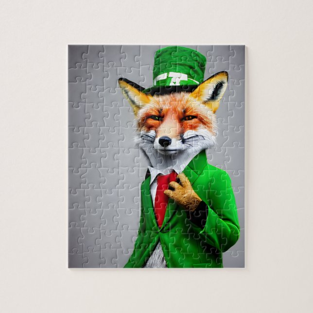 Red Fox i Grönten St. Patrick's Day Kostym Pussel (Vertikal)