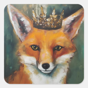 Red Fox i Krona Fyrkantigt Klistermärke
