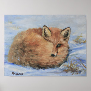 Red Fox i Snö Fine Art Print Poster