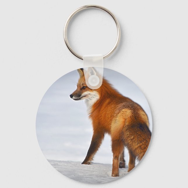 Red Fox i Winter Snö Nyckelring (Framsida)