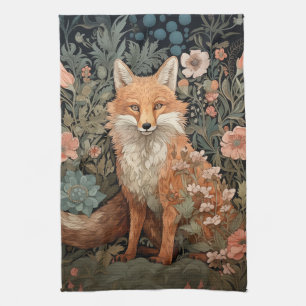 Red Fox in Autumn Garden William Morris Stil Kökshandduk