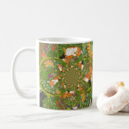 Red Fox in Grönt Blommigt Folk Art Fractal Woodlan Kaffemugg