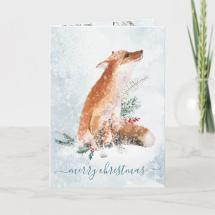 Red Fox jul Winter Woodland Scene Helgkort