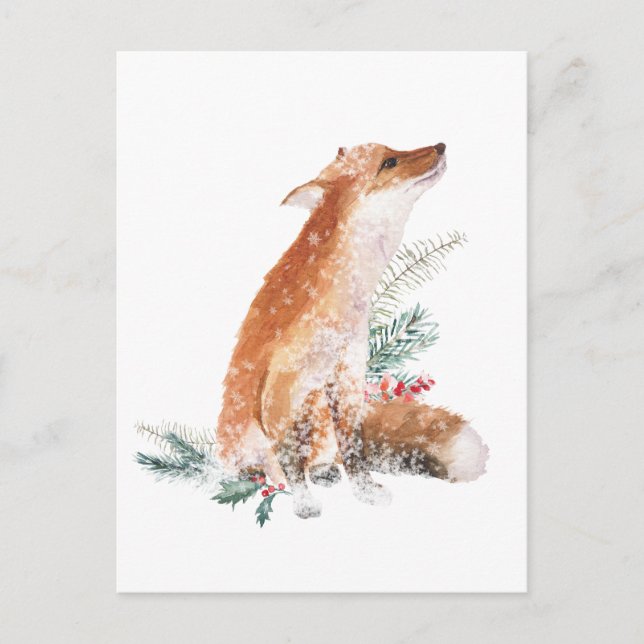 Red Fox jul Winter Woodland Scene Vykort (Framsida)