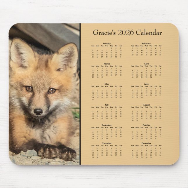 Red Fox Kit - Customizable full year 2025 calendar Musmatta (Framsidan)
