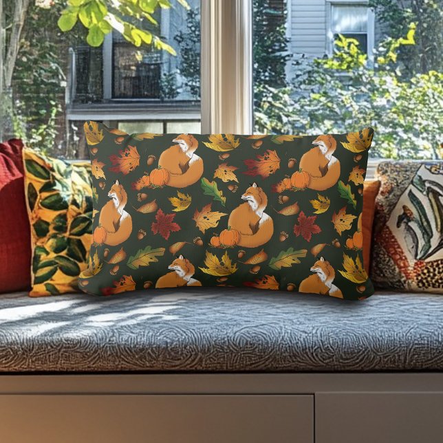 Red Fox Löv Acorns-Grönten Lumbarkudde (Skapare uppladdad)