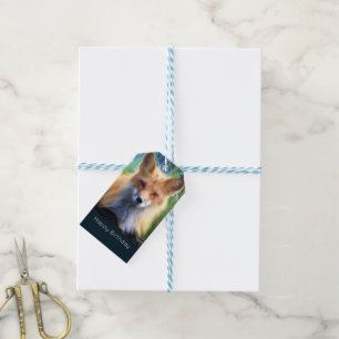 Red Fox Lutning i Grass Scenia Birthday Presentetikett