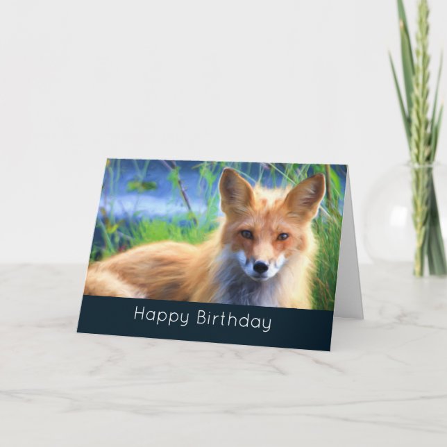 Red Fox Lutning i Grass Scenia Wildlife Birthday Kort (Framsida)