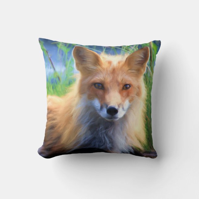 Red Fox Lutning i Grass Scenia Wildlife Kudde (Framsida)
