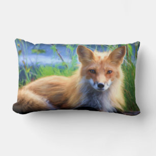 Red Fox Lutning i Grass Scenia Wildlife Lumbarkudde