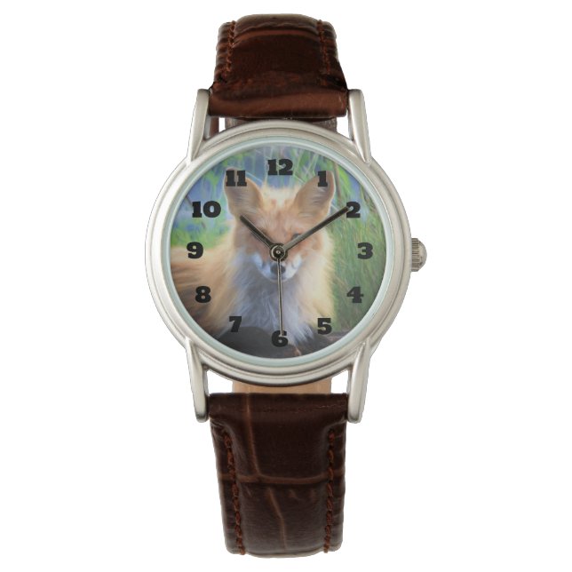 Red Fox Lutning i Grass Wildlife Image Armbandsur (Framsida)