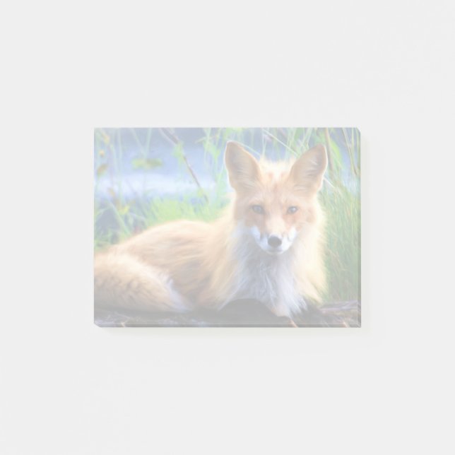 Red Fox Lutning i Grass Wildlife Image Post-it Block (Framsida)