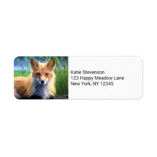 Red Fox Lutning i Grass Wildlife Image Returadress Etikett