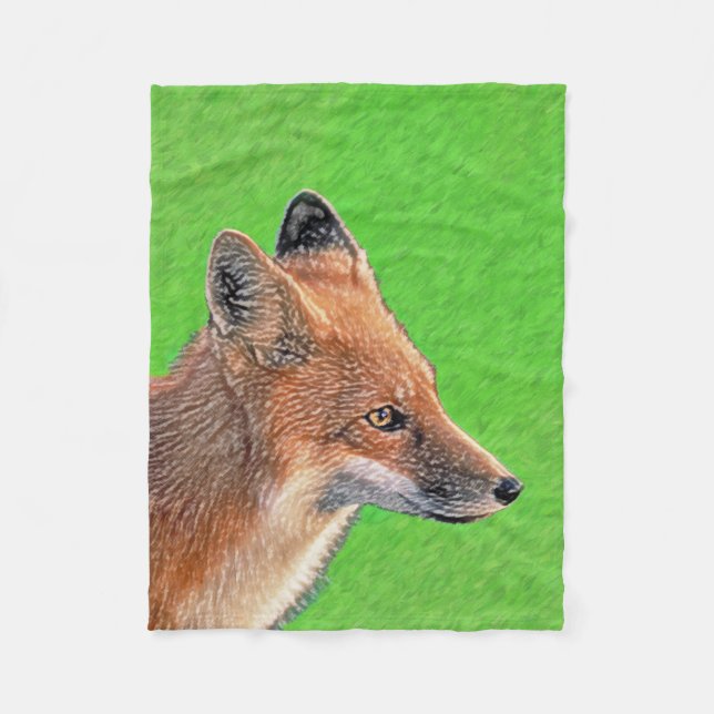 Red Fox-målning - Original Wildlife Art Fleecefilt (Framsidan)