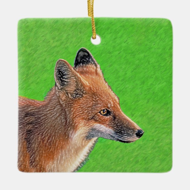 Red Fox-målning - Original Wildlife Art Julgransprydnad Keramik (Framsida)
