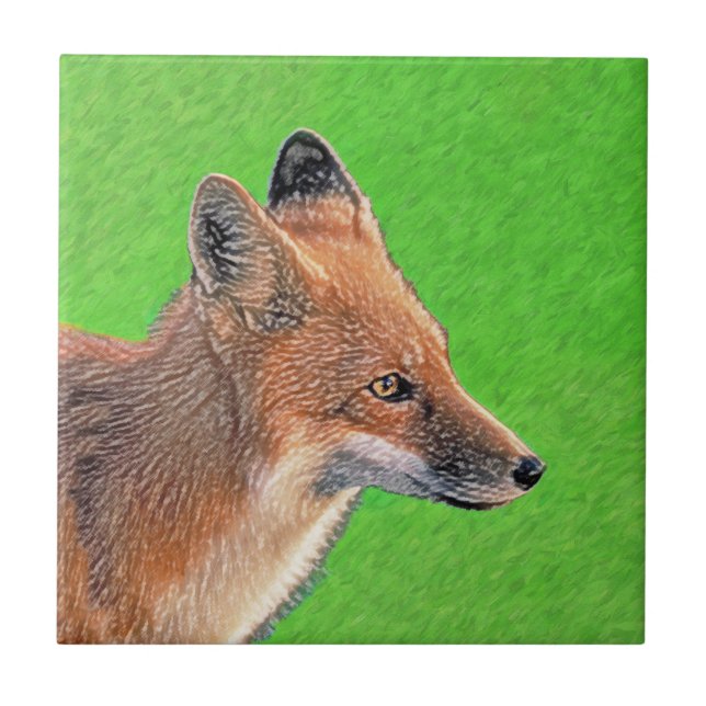 Red Fox-målning - Original Wildlife Art Kakelplatta (Framsidan)