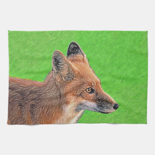 Red Fox-målning - Original Wildlife Art Kökshandduk