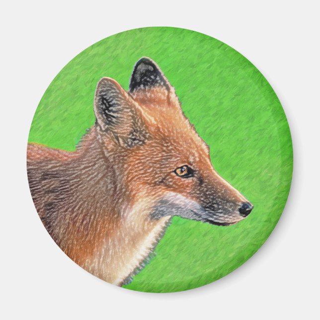 Red Fox-målning - Original Wildlife Art Magnet (Framsidan)