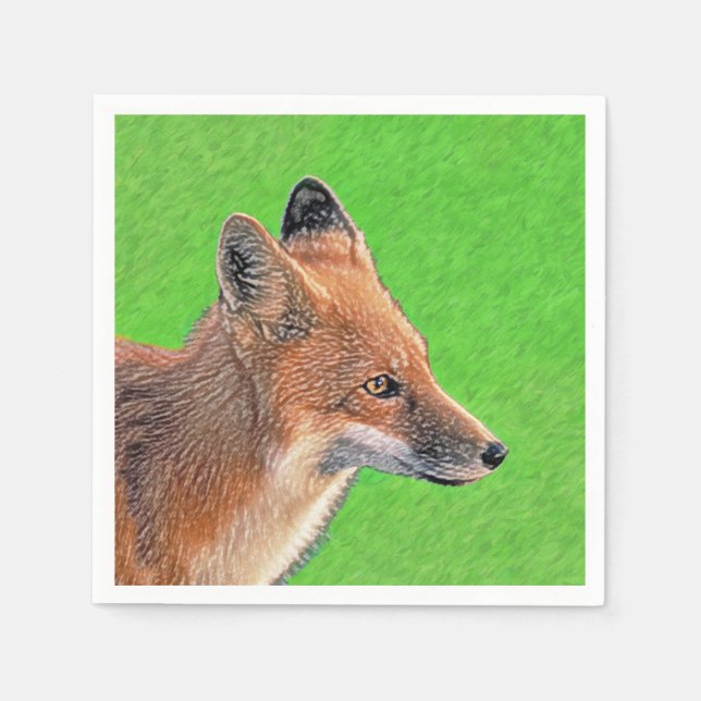 Red Fox-målning - Original Wildlife Art Pappersservett (Framsidan)