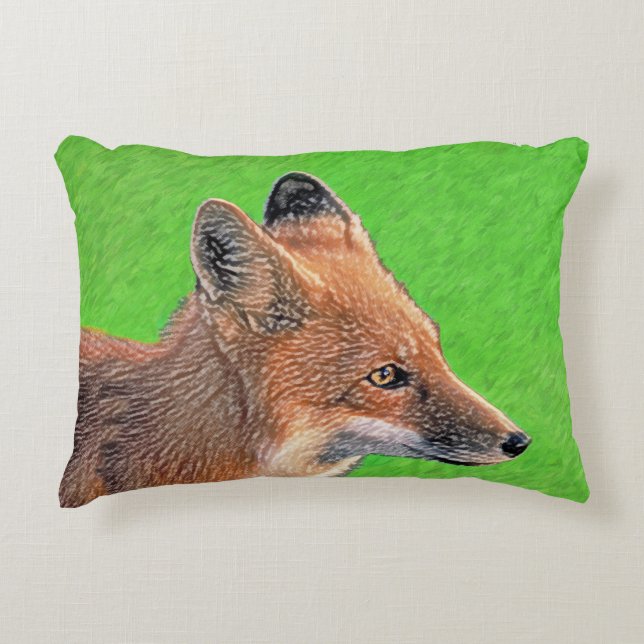 Red Fox-målning - Original Wildlife Art Prydnadskudde (Framsidan)
