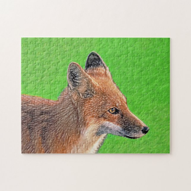 Red Fox-målning - Original Wildlife Art Pussel (Horisontell)