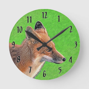Red Fox-målning - Original Wildlife Art Rund Klocka