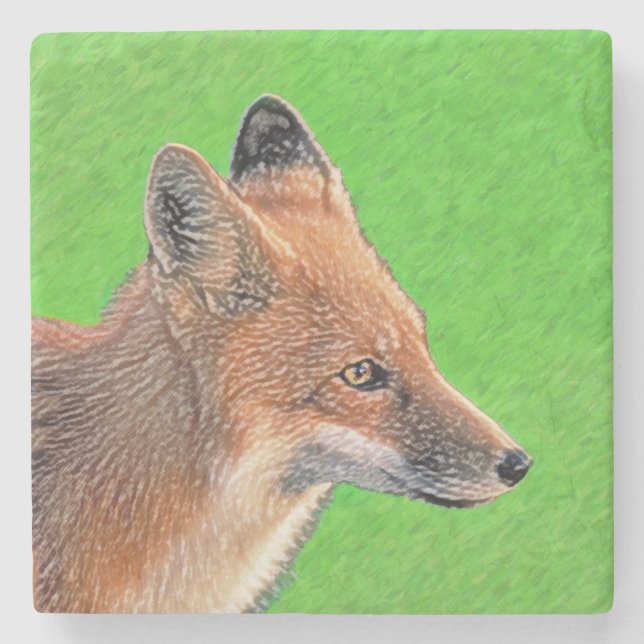 Red Fox-målning - Original Wildlife Art Stenunderlägg (Framsidan)