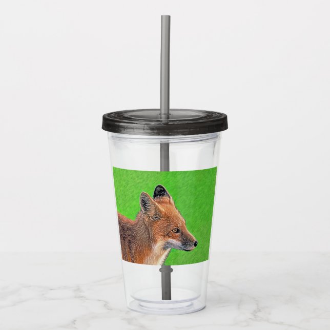 Red Fox-målning - Original Wildlife Art Take Away Mugg (Framsida)