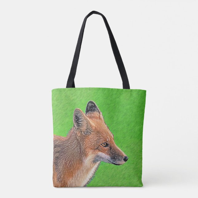 Red Fox-målning - Original Wildlife Art Tygkasse (Baksida)