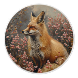 Red Fox med målning av Rosa Wildblommor Knopp