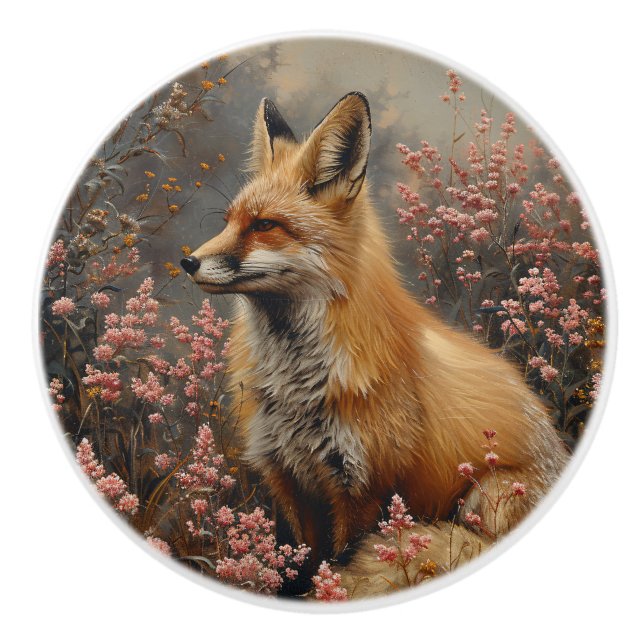 Red Fox med målning av Rosa Wildblommor Knopp (Framsidan)