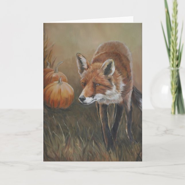 Red Fox med Pumpkins Art Greeting Card Kort (Framsida)