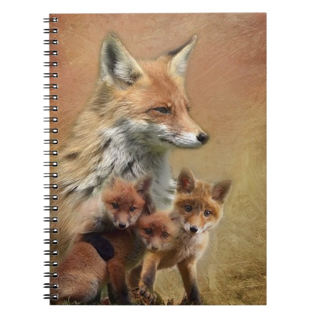 Red Fox Momma och Unge Anteckningsbok (Framsidan)