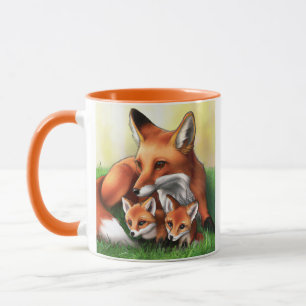 Red Fox Mor och Kits i Grass Mugg