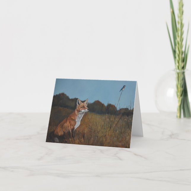 Red Fox och Bluebird Animal Wildlife Art Note Card Kort (Framsida)