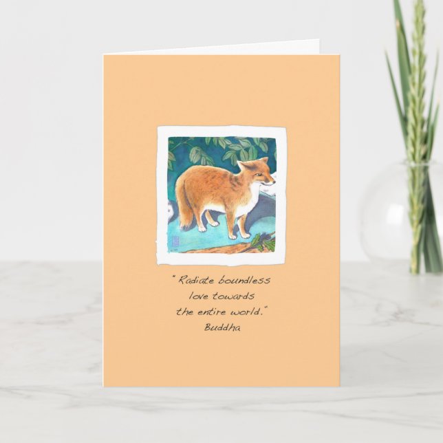 Red Fox på Blek Apricot tänker på dig Kort (Framsida)