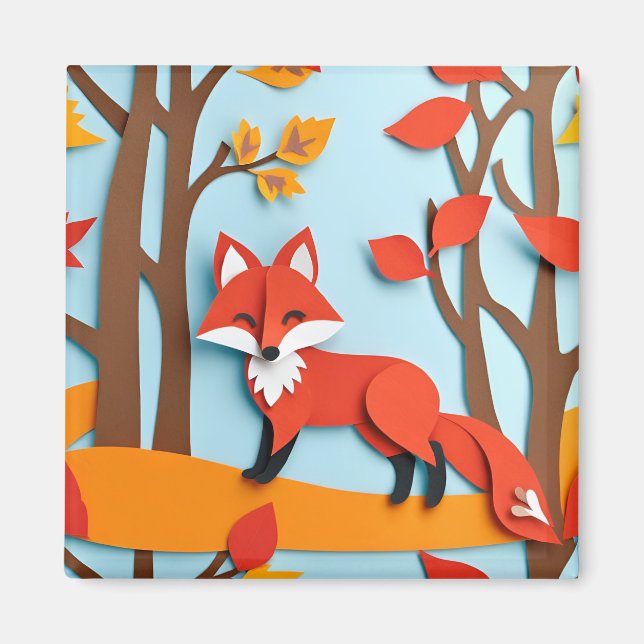 Red Fox Papercraft Effect Woodland Wildlife Magnet (Framsidan)